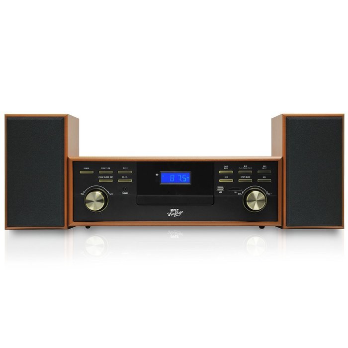 Pyle PPTCM80BTGR Vintage Retro Classic Style Bluetooth Turntable Speaker System with Vinyl/MP3 Recording N9