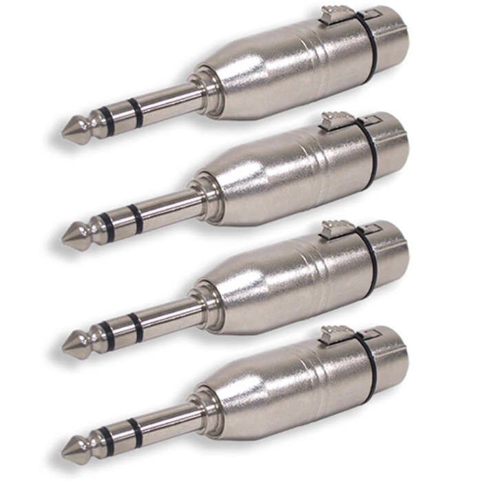 GLS Audio XLR Female to 1/4" Male TRS Adapter Gender Changer - XLR-F to 6.3mm Stereo Coupler Adapters - 4 PACK