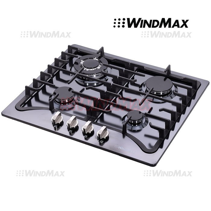 Windmax EuroStyle 23" Black Titanium Stainless Steel 4 Burner Built-In Stove NG/LPG Cooktop N2