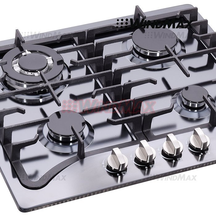 Windmax EuroStyle 23" Black Titanium Stainless Steel 4 Burner Built-In Stove NG/LPG Cooktop N3
