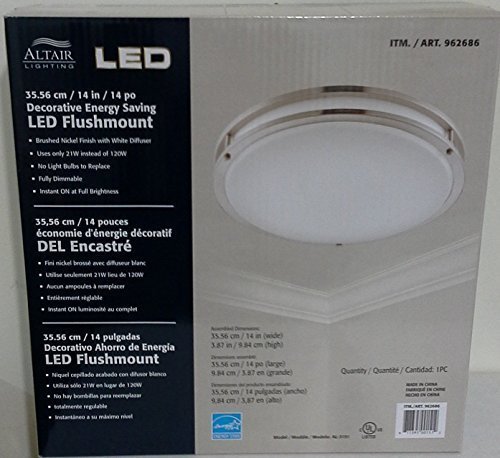 Altair Lighting LED 14-Inch Flush mount Decorative Light Fixture, 21W (120w Equivalent), 3000K, Brushed Nickel...