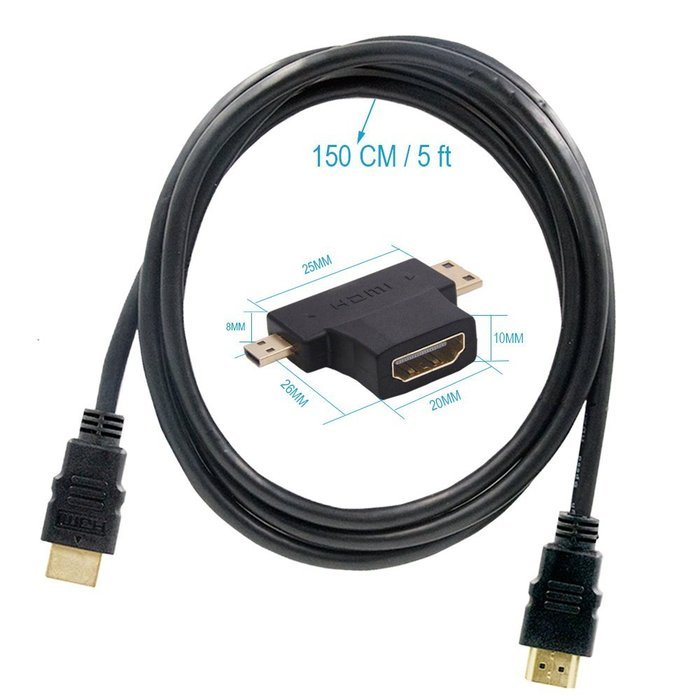 MILAPEAK (2 in 1) Mini-HDMI + Micro-HDMI Male to HDMI Female Adapter with Gold Plated, Black N3