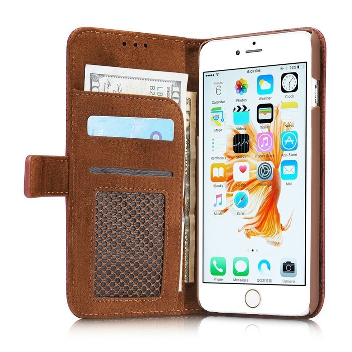 TYoung Retro Style Multi-function Folio Magnetic Wallet Case Cover for iPhone 7, Classic Breathable Artificial... N24