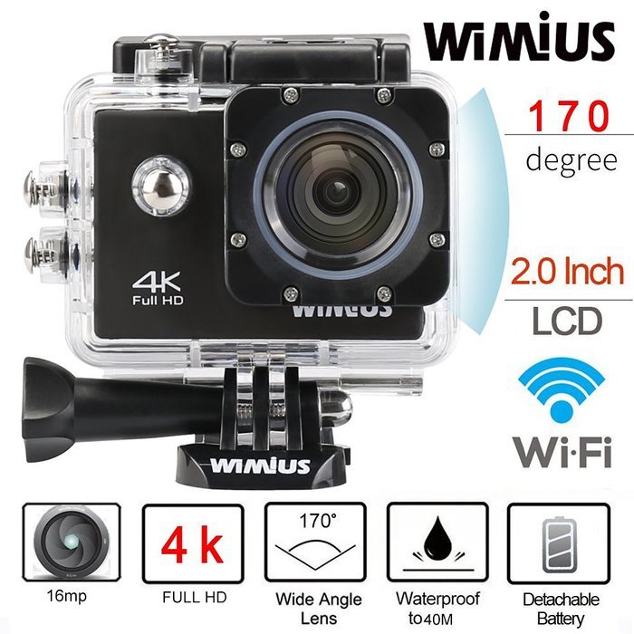 WiMiUS 4K Wifi Waterproof Action Camera With HD 16 MP,170&deg; Wide Angle, 2.0 Inch LCD Screen+900mAH Batteries(2... N2
