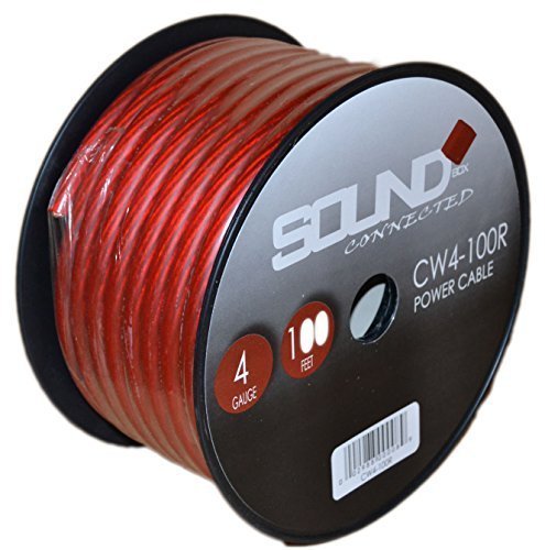 SoundBox Connected 4 Gauge Red Amplifier Amp Power/Ground Wire 100 Feet SuperFlex Cable 100' Spool
