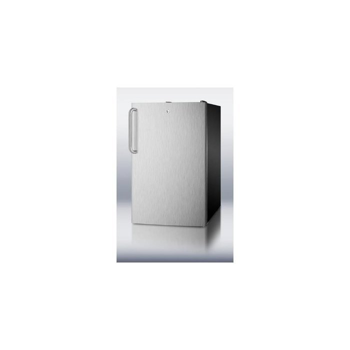 Summit CM421BLBI7SSTB: Commercially listed 20" wide built-in refrigerator-freezer with a lock, stainless steel... N2
