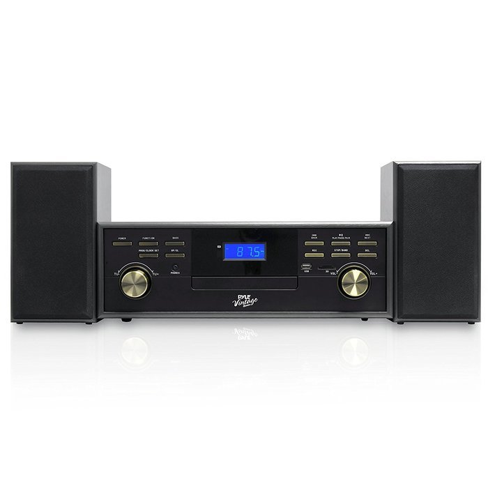 Pyle PPTCM80BTGR Vintage Retro Classic Style Bluetooth Turntable Speaker System with Vinyl/MP3 Recording N10