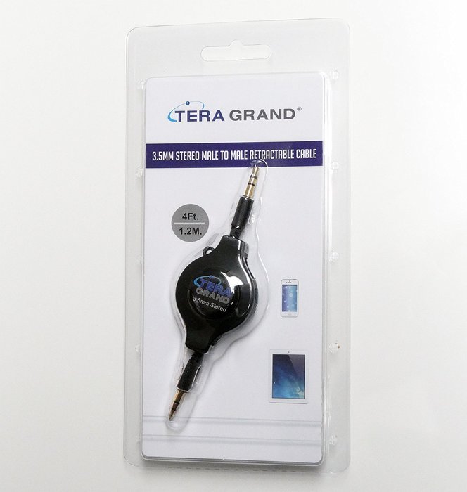 Tera Grand RETA-TE222-BL 3.5 mm Male to Male Stereo Retractable Cable with Aluminum Housing, Blue, 2.9'