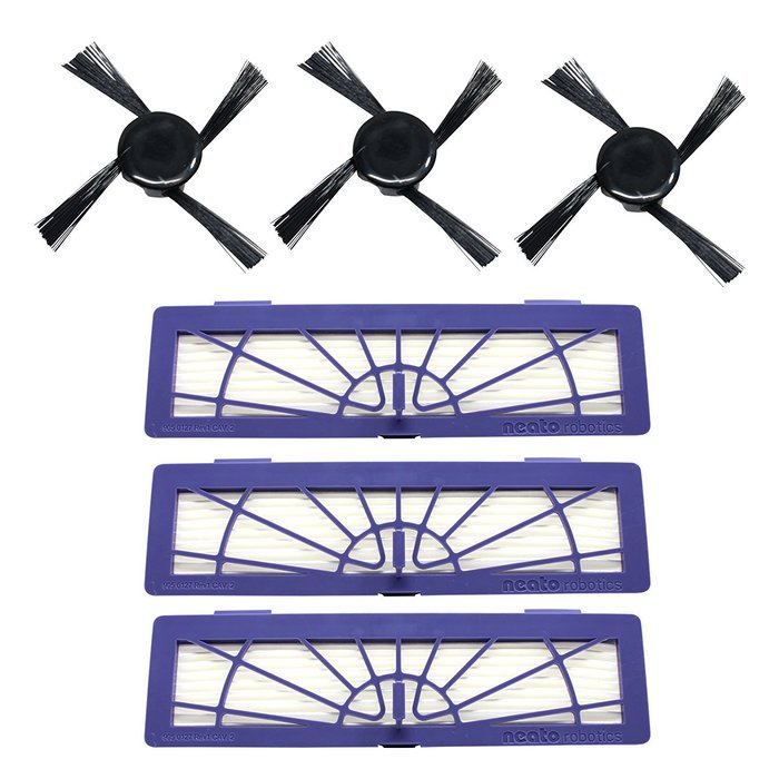 Neato Botvac 945-0123 High Performance Filter & Side Brush - Replacement Kit Includes 3 High Performance Filter...