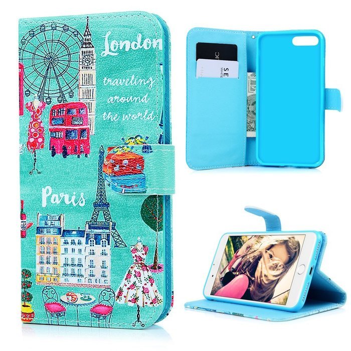 iPhone 7 Plus Case (5.5 inch) - Wallet Flip Stand Case PU Leather Case with Shockproof TPU Inner Bumper Colorful... N19