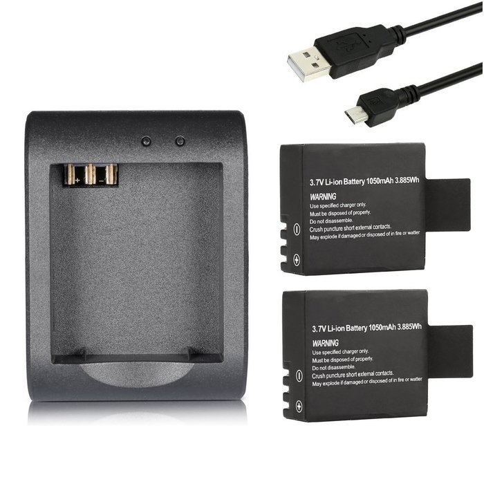 TEKCAM Rechargeable Battery for Waterproof Action Camera (2 x 1050mAh Battery+Charger ) N5