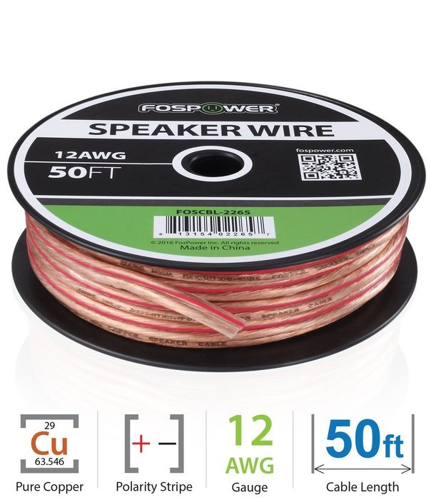FosPower 14AWG Speaker Wire [14 Gauge | 50 FT] Premium Spooled Oxygen-Free Copper OFC Speaker Wire with Clear... N7