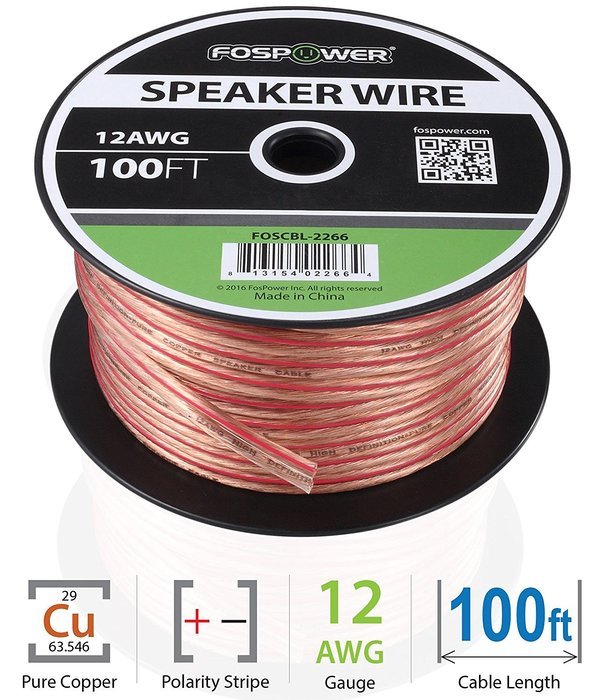 FosPower 14AWG Speaker Wire [14 Gauge | 50 FT] Premium Spooled Oxygen-Free Copper OFC Speaker Wire with Clear... N8