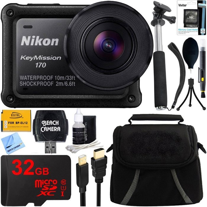 Nikon KeyMission 170 4K Ultra HD Action Camera with Built-In Wi-Fi + 32GB MicroSD Card + Compact Deluxe Bag +... N2