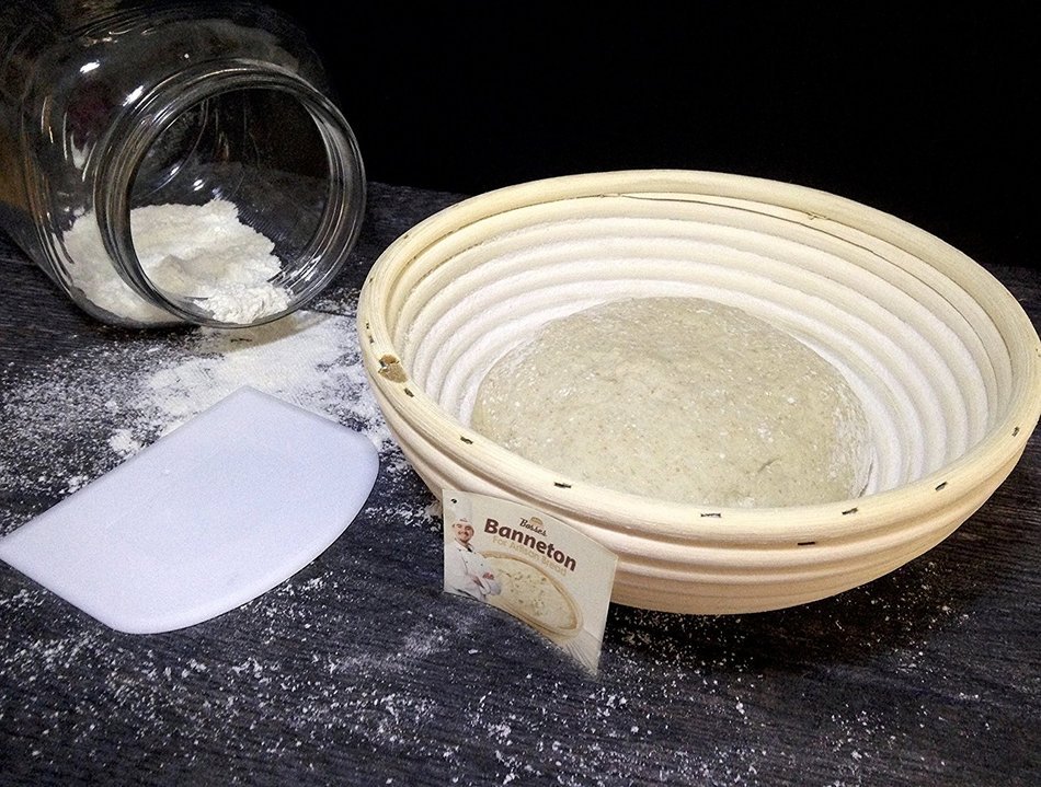 (9 Inch) Banneton Proofing Basket + Free Bowl Scraper & Cloth Liner - Perfect Bread Loaf Shape Flour Round Rising...