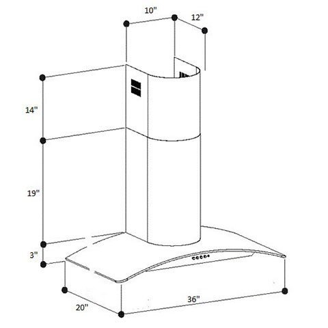 Range Hood Wall Mount Curved Tinted Glass Stainless Steel KA-148-36