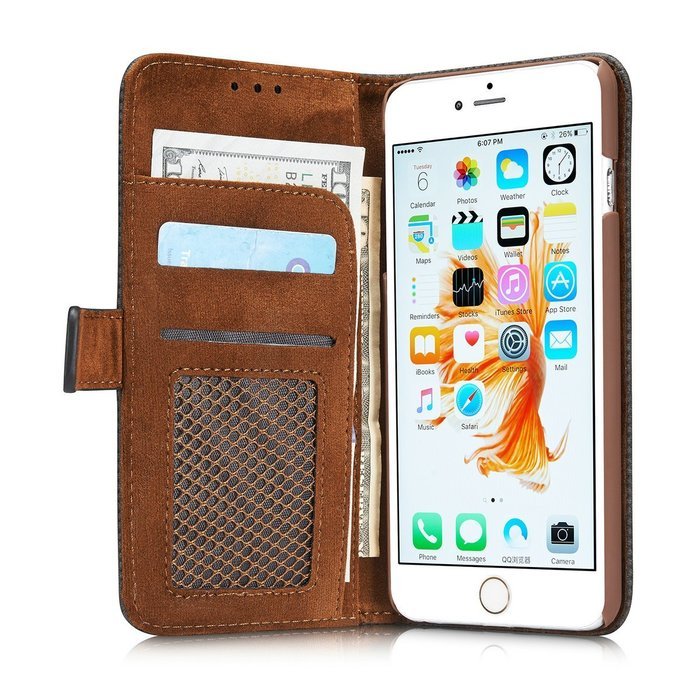 TYoung Retro Style Multi-function Folio Magnetic Wallet Case Cover for iPhone 7, Classic Breathable Artificial... N26
