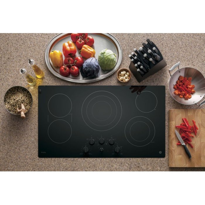 PP7036DJBB 36" Electric Cooktop with 5 Ribbon Burners, Front Center Control Knobs, Hot Surface Indicator, Keep-Warm... N3
