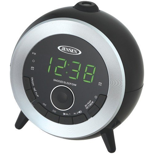 Jensen Compact AM/FM Dual Time Projection Alarm Clock Radio with Large Easy to Read Backlit LED Display N6