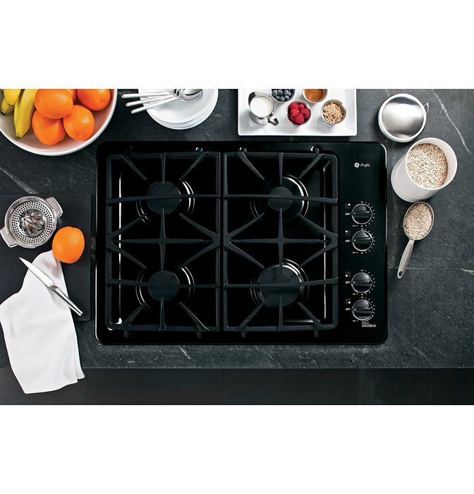 GE PGP943DETBB Profile 30" Black Gas Sealed Burner Cooktop