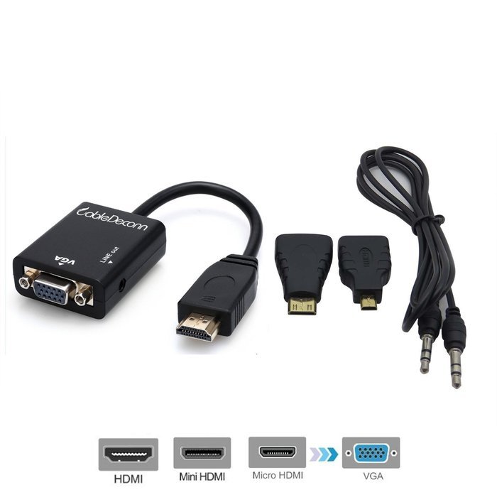 CableDeconn 3 in1 HDMI Male To VGA Female + Micro HDMI to HDMI adapter + Mini HDMI to HDMI adapter cable With... N3