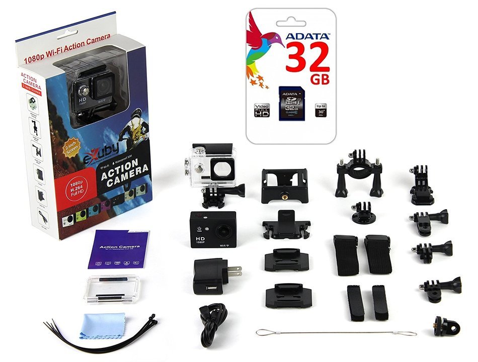eXuby Pro Action Camera and 32 GB SD Card - A Highly Durable Helmet Camera - A HD Digital Sport Camera with Waterproof...