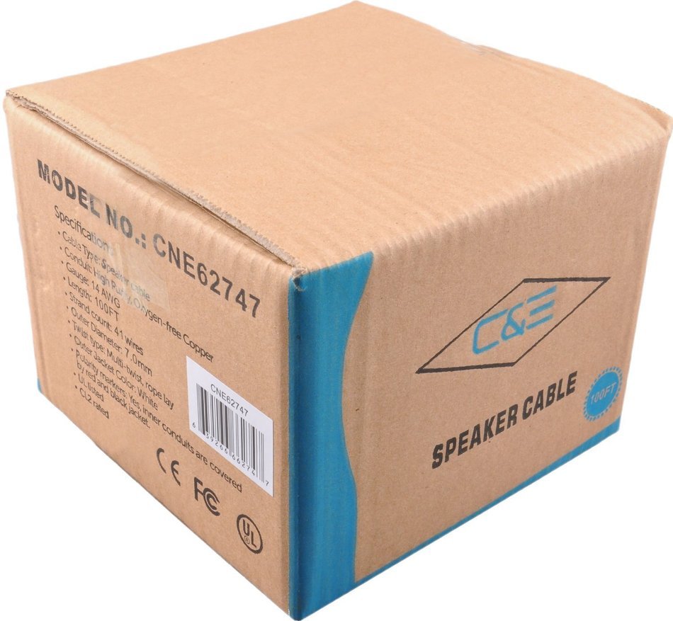 C&E 100 Feet 14AWG Enhanced Loud Oxygen-Free Copper Speaker Wire Cable, CNE62761 N6