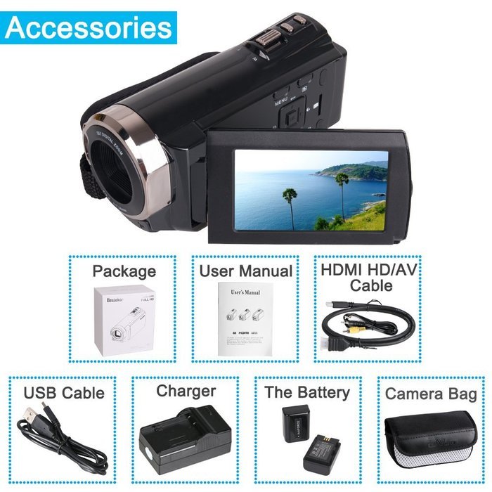 Video Camcorders, Besteker Portable Digital Video Camera Max 20.0 MP 1080P Camcorder HD Support WIFI and IR 3.0... N2