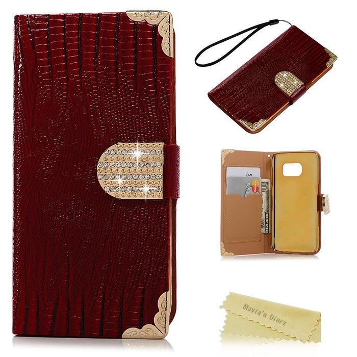 S7 Case,Samsung Galaxy S7 Case (Non-Edge) - Mavis's Diary Premium Wallet Flip Case Fashion Lizard PU Leather Bling... N8