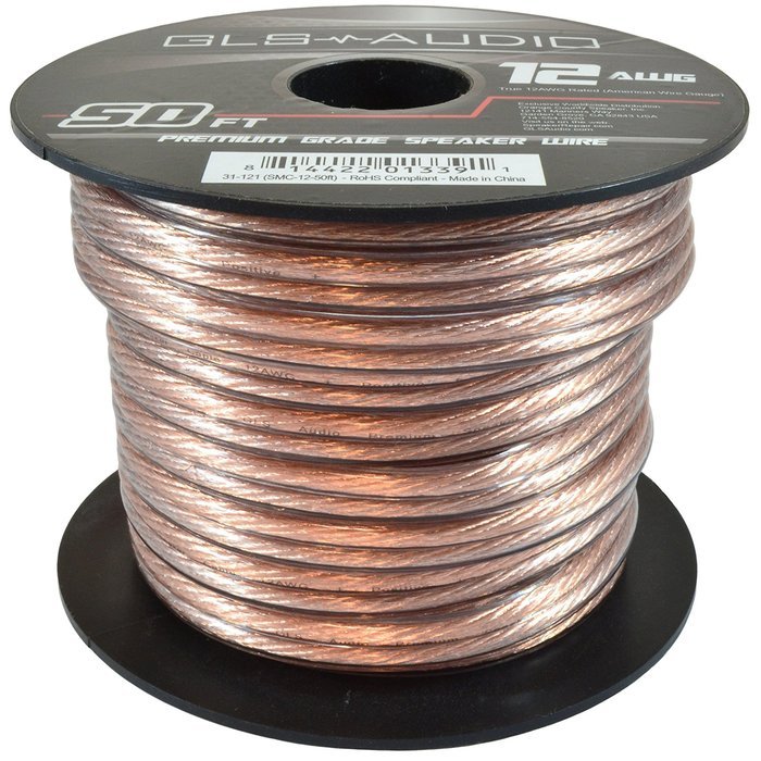 GLS Audio Premium 12 Gauge 50 Feet Speaker Wire - True 12AWG Speaker Cable 50ft Clear Jacket - High Quality 50...