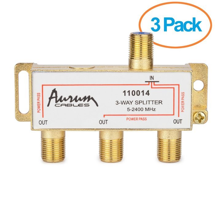 Aurum Cables 8-way Coax Cable Splitter F-type for Video VCR Cable Tv Antenna- Frequency Range 5-2400 Mhz 3-pack N10