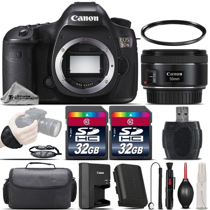 Canon EOS 5DS DSLR 50.6MP Full-Frame CMOS Camera + EF 50mm f/ 1.8 STM Lens + 64GB Storage + Wrist Grip Strap +...