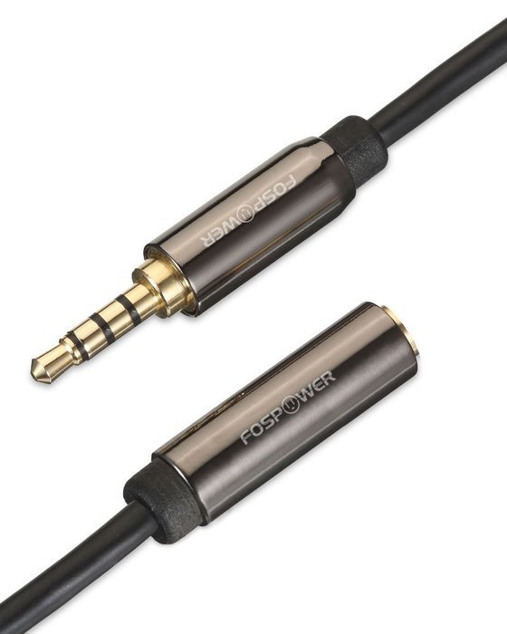 FosPower (4 Inch) 3.5mm Male to 3.5mm Female Auxiliary 4-Conductor TRRS Stereo Audio Extension Cable [24K Gold... N6