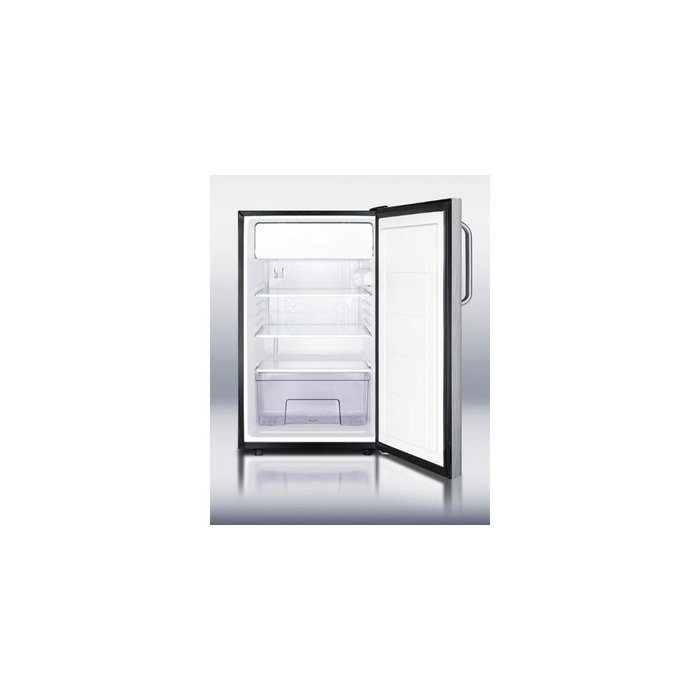 Summit CM421BLBI7SSTB: Commercially listed 20" wide built-in refrigerator-freezer with a lock, stainless steel... N4