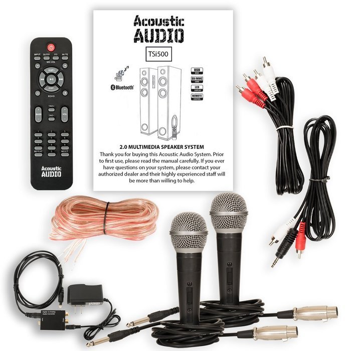 Acoustic Audio TSi500 Bluetooth Powered Floorstanding Tower Multimedia Speakers with Optical Input and Mics TSi500DM2