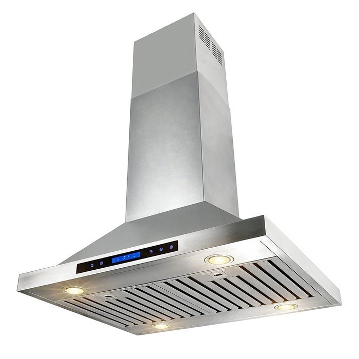 AKDY 30" Stainless Steel Island Mount Dual LED Touch Control Panel Kitchen Ductless Range Hood w/ Remote AZ-B02... N6