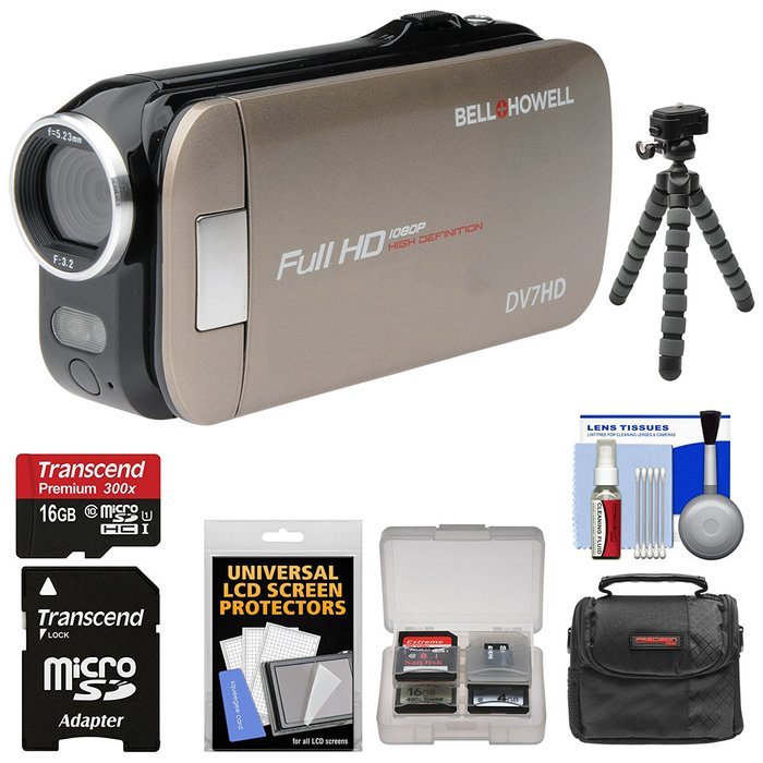 Bell & Howell Slice2 DV7HD 1080p HD Slim Video Camera Camcorder (Champagne) with 16GB Card + Case + Flex Tripod... N2