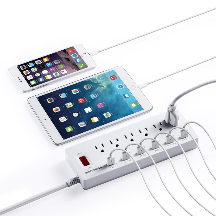 Poweradd 6-Outlet 6 USB Ports Power Strip Extension Lead with Surge Protector 6ft Cord 1625W for Smartphones,... N14