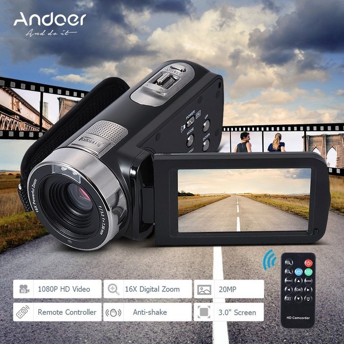 Andoer HDV-302S 3.0 Inch LCD Screen Full HD 1080P 30FPS 20MP 16X Digital Zoom Anti-shake Digital Video DV Remote... N2