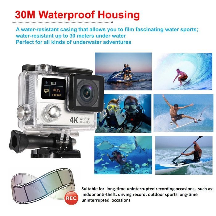 Andoer 2 Inch Dual Screen LCD Ultra HD Wifi Sports Action Camera 4K 15fps 1080P 60fps 12MP 170&deg; Wide-angle for...