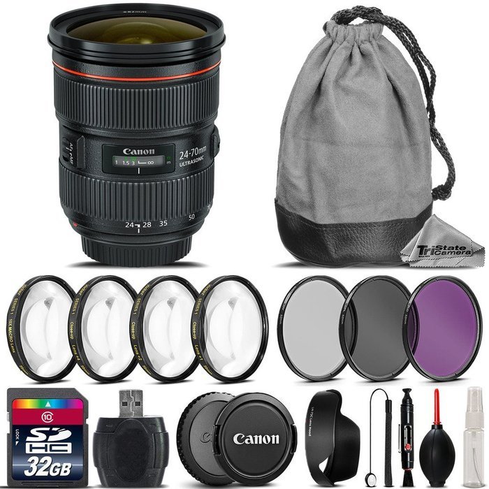 Canon EF 24-70mm f/2.8L II USM Lens + 4PC Macro Kit + UV-CPL-FLD Filters + 32GB Class 10 High-Speed Memory Card...