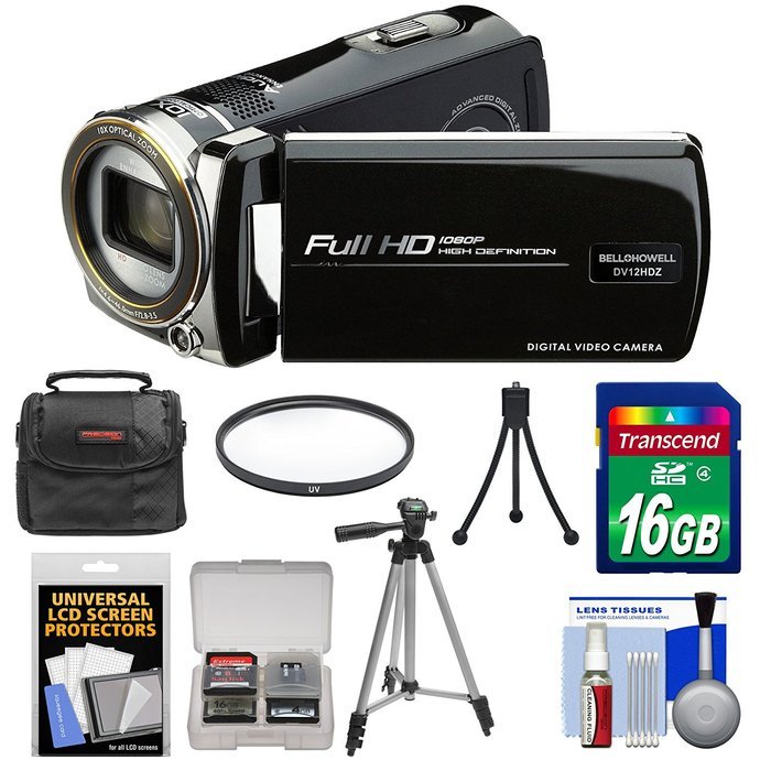 Bell & Howell DV12HDZ 1080p HD Video Camera Camcorder (Black) with 16GB Card + Case + Tripod + Filter + Accessory...