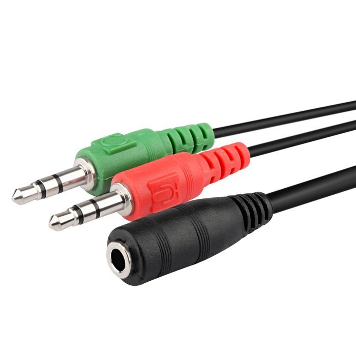 Insten Dual Mic/Audio Stereo Jack Splitter 2 Plug Male to 3.5mm Female Smartphone Headset to PC Adapter, 8 Inch N3