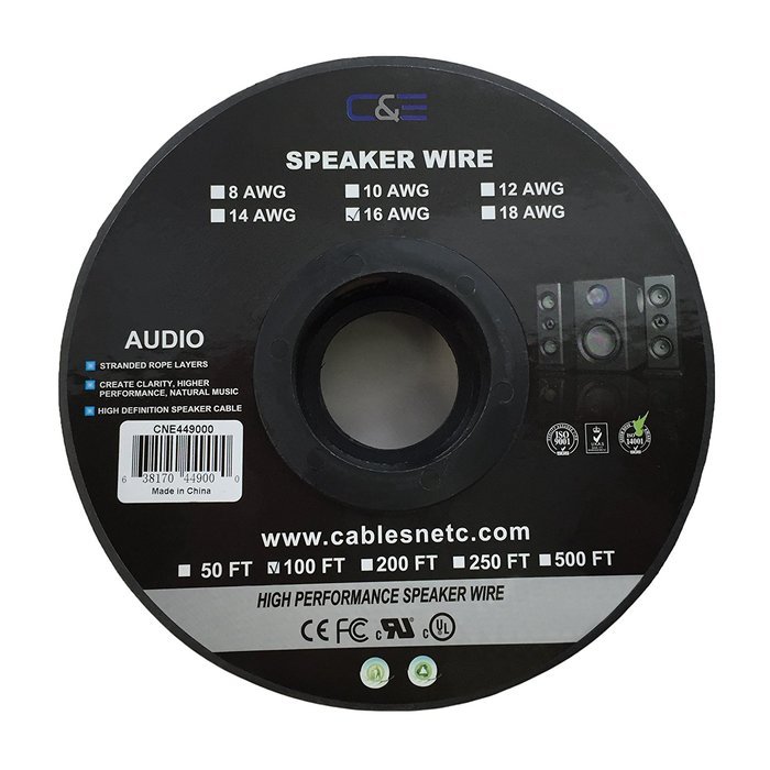 C&E 100 Feet 14AWG Enhanced Loud Oxygen-Free Copper Speaker Wire Cable, CNE62761 N11