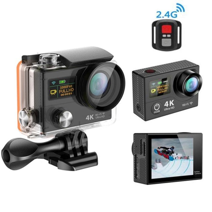 TONSEE Sport Camera H3R Ultra 4K HD 2.0 Inch Screen Action Camera Waterproof 30m+Remote Control - Black N2