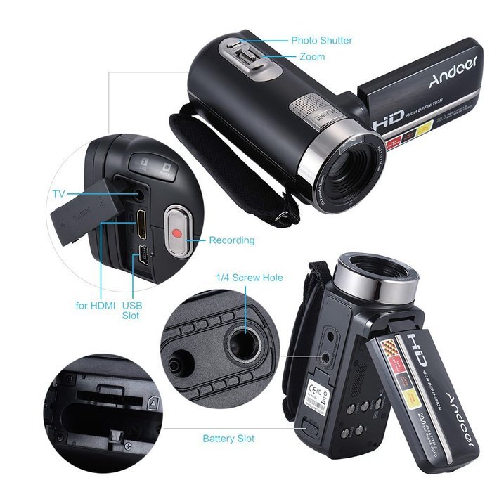Andoer HDV-302S 3.0 Inch LCD Screen Full HD 1080P 30FPS 20MP 16X Digital Zoom Anti-shake Digital Video DV Remote... N3