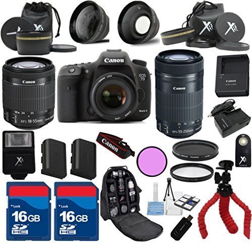 Canon 7D Mark II Camera Body with 18-55mm IS STM + 55-250mm IS STM + 3pc Filter Kit + Wide Angle + Spider Tripod...