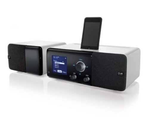 The Cue Radio Model r1 iPod iPhone Dock with Model s1 Satellite Speaker (white) N2