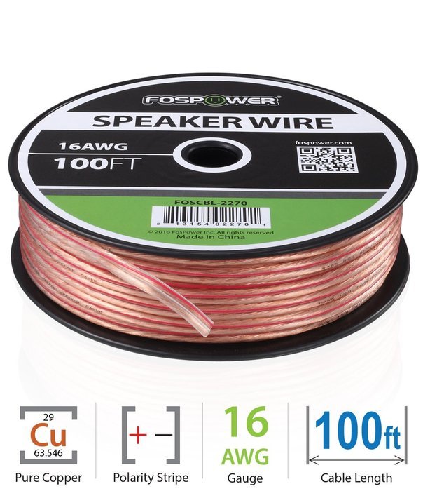 FosPower 14AWG Speaker Wire [14 Gauge | 50 FT] Premium Spooled Oxygen-Free Copper OFC Speaker Wire with Clear... N12
