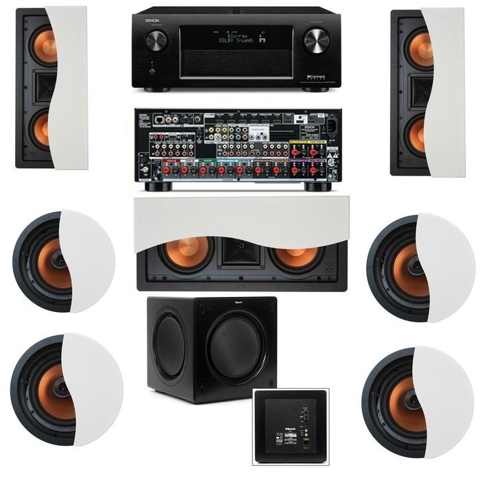 Klipsch R-5502-W II In-Wall Speaker 7.1-SW-310 Denon AVR-X4000